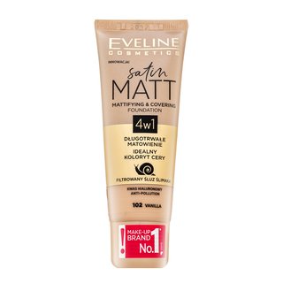 Eveline Cosmetics Satin Matt zmatňujúci make-up s extraktom zo slimáka odtieň 102 Vanilla 30 ml